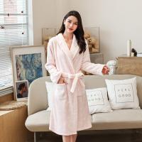 Flannel & Polyester Women Robe thicken & thermal & with pocket printed dot pink PC