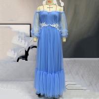 Polyester Off Shoulder & High Waist Long Evening Dress plain dyed Solid :2XL PC