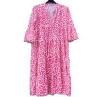 Polyester Plus Size One-piece Dress & loose printed fuchsia PC