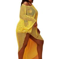Polyester Plus Size Swimming Cover Ups irregular & loose & hollow plain dyed Solid yellow PC