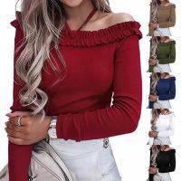 Polyester Slim Women Long Sleeve T-shirt & off shoulder Solid PC