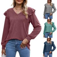 Cotton scallop Women Long Sleeve T-shirt & loose patchwork Solid PC