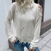 Acrylic Ripped Women Sweater & loose & hollow Solid white PC