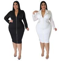Polyester Slim & Plus Size Sexy Package Hip Dresses see through look & mid-long style Spandex patchwork Solid white and black PC