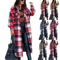 Polyester long style Women Coat & loose Acrylic printed plaid PC