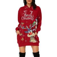 Polyester With Siamese Cap & Plus Size Sweatshirts Dress mid-long style & christmas design printed PC