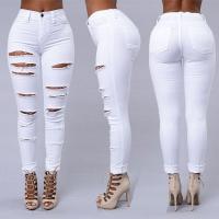 Cotton Ripped & High Waist Women Jeans flexible & skinny Polyester washed Solid white and black PC