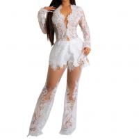 Polyester Women Casual Set see through look & two piece Pants & top embroider Set