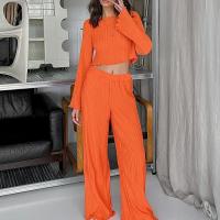 Polyester stringy selvedge Women Casual Set & two piece Long Trousers & long sleeve blouses patchwork Solid orange Set