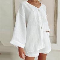 Cotton Women Casual Set & two piece short & long sleeve blouses patchwork Solid Set