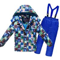 Polyester & Cotton Waterproof Children Sportswear Set thicken & thermal Pants & coat printed Set