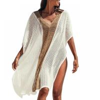 Polyester Swimming Cover Ups loose Solid white : PC