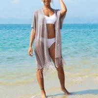 Polyamide Tassels Swimming Cover Ups loose & hollow jacquard Solid pink : PC