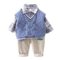 Cotton Slim Boy Clothing Set & three piece Pants & top & coat plaid Set