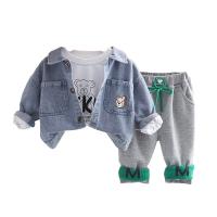 Cotton Slim Boy Clothing Set & three piece Pants & top & coat light blue Set