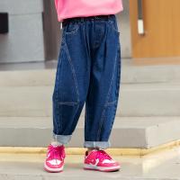 Cotton Middle Waist Girl Casual Pant & loose Solid blue PC