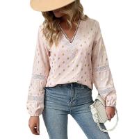 Polyester lace Women Long Sleeve Shirt & hollow dot pink PC