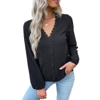 Polyester lace Women Long Sleeve Shirt dot black PC