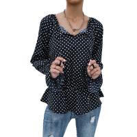 Polyester Women Long Sleeve Shirt & loose printed dot black PC