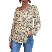 Polyester Frauen Langarm Shirt, Gedruckt, Zittern, Khaki,  Stück