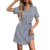 Polyester A-line Shirt Dress slimming patchwork striped PC