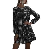 Polyester stringy selvedge & A-line & High Waist One-piece Dress printed dot PC