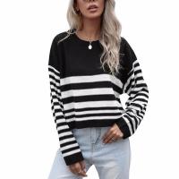 Polyester Women Sweater & loose striped black PC