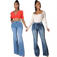 Cotton Slim & bell-bottom & High Waist Women Jeans flexible Solid PC