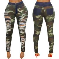 Cotton Ripped & Slim & High Waist Women Jeans flexible frayed camouflage PC