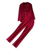Polyvinyl Alcohol Fiber Waist-controlled Women Business Pant Suit slimming & two piece & loose Long Trousers & coat Solid : Set