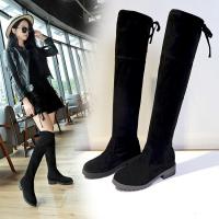 Suede Flange Knee High Boots Solid black Pair