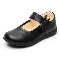 PU Leather velcro Children Leather Shoes & for girl & anti-skidding bowknot pattern black Pair