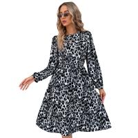 Polyester Einteiliges Kleid, Gedruckt, Leopard, Schwarz,  Stück