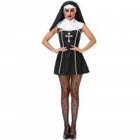 Polyester Sexy Nun Costume & two piece headband & dress printed black Set