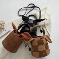 PU Leather Bucket Bag Handbag attached with hanging strap plaid PC