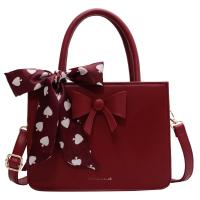 PU Leather Handbag soft surface & attached with hanging strap Solid red PC