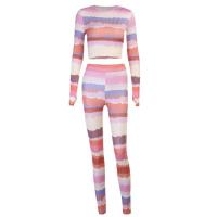 Cotton Women Sportswear Set & two piece & skinny Pants & top knitted Solid multi-colored Set