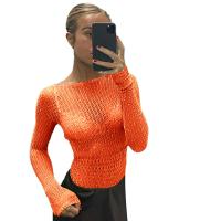 Polyester Women Jumpsuit see through look & skinny & hollow knitted Solid orange : PC