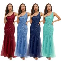 Polyester Slim & Plus Size & Mermaid Long Evening Dress deep V Sequin patchwork shivering PC