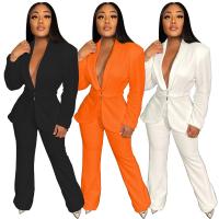 Polyester Women Business Pant Suit & two piece & loose Long Trousers & coat patchwork Solid Set