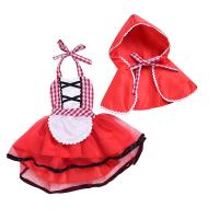 Cotton with hat Children Little Red Riding Hood Costume & two piece dress & shawl plaid red Set
