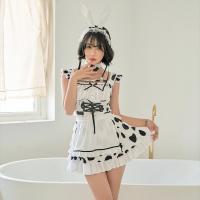 Spandex & Polyester Women Maid Costume hollow Sexy T-back & neckwear & dress & apron & hair band : Set