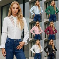 Polyester Women Long Sleeve Shirt slimming & loose & hollow Lace Solid PC