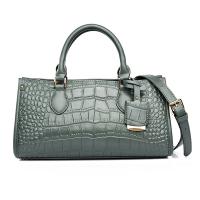 PU Leather Handbag attached with hanging strap crocodile grain green PC