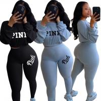 Spandex Women Casual Set & two piece Long Trousers & top embroidered letter Set