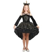 Polyester Children Halloween Cosplay Costume & two piece hair accessories & dress black Set