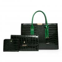 PU Leather Handbag soft surface & three piece crocodile grain Set