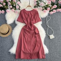 Polyester Waist-controlled One-piece Dress side slit Solid : PC