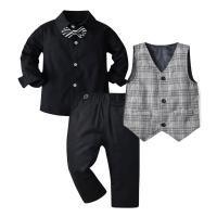 Cotton Boy Clothing Set & three piece suspender pant & vest & top black Set