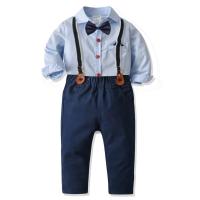 Cotton Bow Tie and Suspender Sets & two piece suspender pant & top blue Set